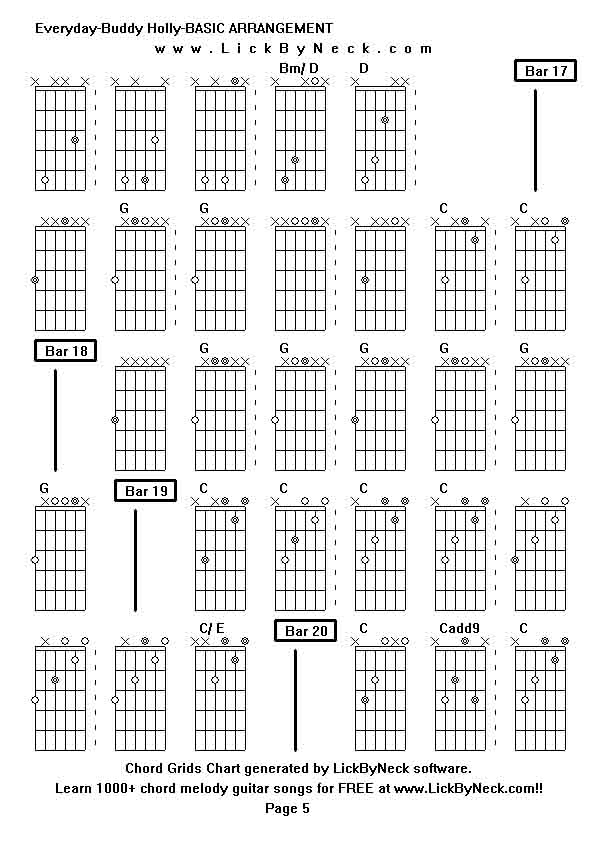 Chord Grids Chart of chord melody fingerstyle guitar song-Everyday-Buddy Holly-BASIC ARRANGEMENT,generated by LickByNeck software.